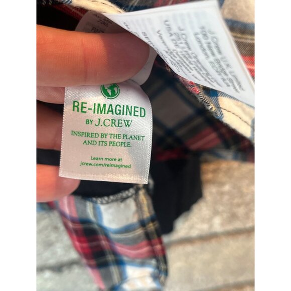 J.Crew Womens Black Sweater With Red/Blue Plaid Collar & Hem Size M 100% Cotton - Picture 4 of 9